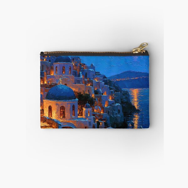 Item preview, Santorini Oia Blue Dome Village Cliffside Moon Sea Reflection Impressionist Art designed and sold by daila70.