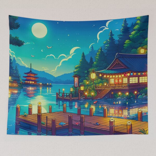 Item preview, Full Moon Over the Lake Pagoda designed and sold by ZenGrooves.