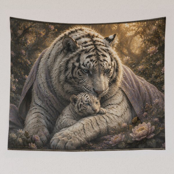 Item preview, Mother and Cub White Tiger | Family Love Wildlife Artwork designed and sold by ManJiangHong.