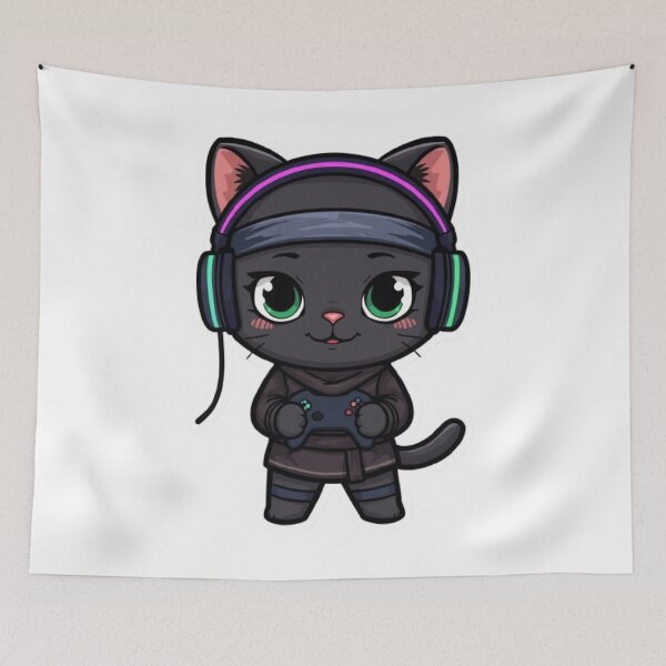 Item preview, Kawaii Ninja Cat Gaming Sticker | Cute Black Kitten Gamer Gift designed and sold by Stylestickers55.