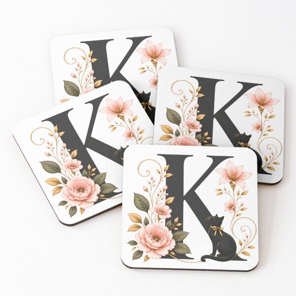 Item preview, Floral Letter K with Black Cat | Elegant Monogram Initial | Vintage Botanical Alphabet Design designed and sold by MoodLay.