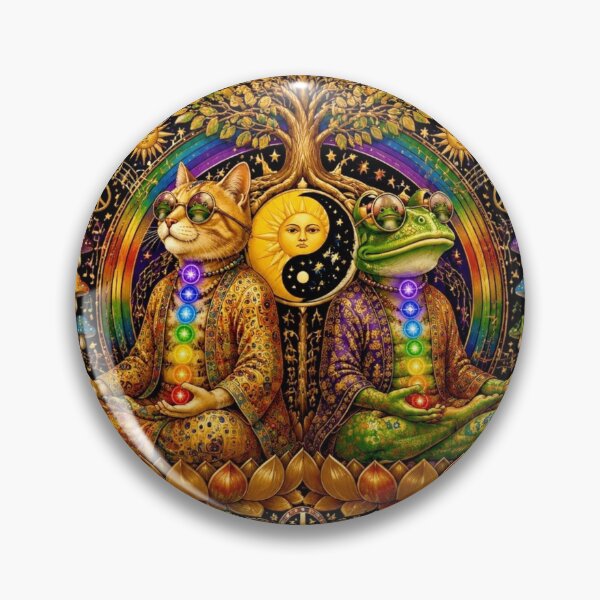 Item preview, The Cosmic Union - Cat and Toad Gurus, Tree of Life, Yin Yang and Chakras à la Klimt designed and sold by Natalia-Vlad.