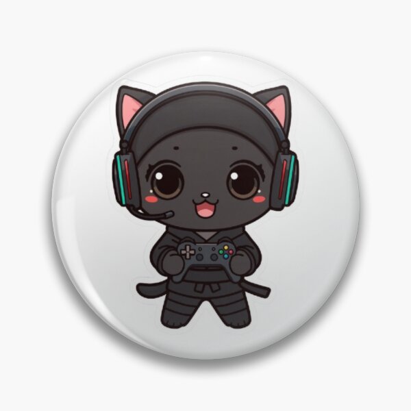 Item preview, Cute Ninja Gamer Cat Kawaii Sticker | Black Kitten with RGB Headphones designed and sold by Stylestickers55.