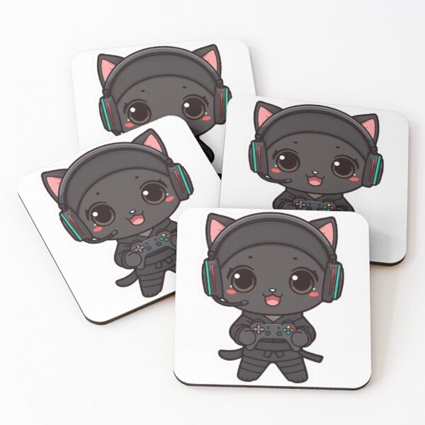 Item preview, Cute Ninja Gamer Cat Kawaii Sticker | Black Kitten with RGB Headphones designed and sold by Stylestickers55.
