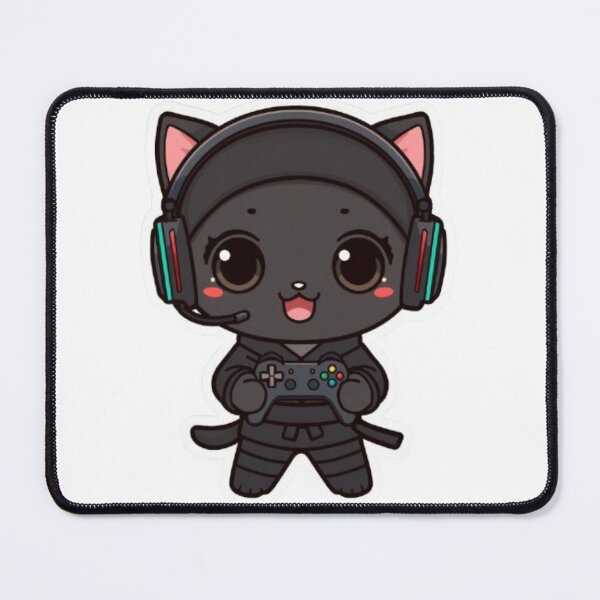 Item preview, Cute Ninja Gamer Cat Kawaii Sticker | Black Kitten with RGB Headphones designed and sold by Stylestickers55.