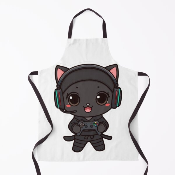 Item preview, Cute Ninja Gamer Cat Kawaii Sticker | Black Kitten with RGB Headphones designed and sold by Stylestickers55.