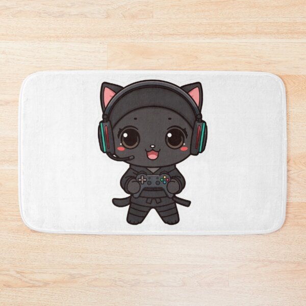 Item preview, Cute Ninja Gamer Cat Kawaii Sticker | Black Kitten with RGB Headphones designed and sold by Stylestickers55.