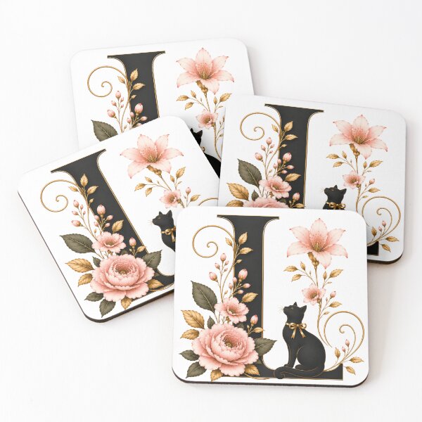 Item preview, Floral Letter L with Black Cat | Elegant Monogram Initial | Vintage Botanical Alphabet Design designed and sold by MoodLay.