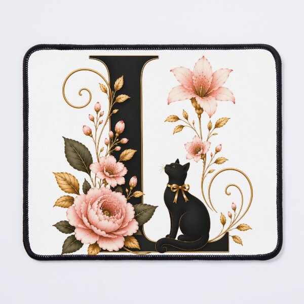 Item preview, Floral Letter L with Black Cat | Elegant Monogram Initial | Vintage Botanical Alphabet Design designed and sold by MoodLay.