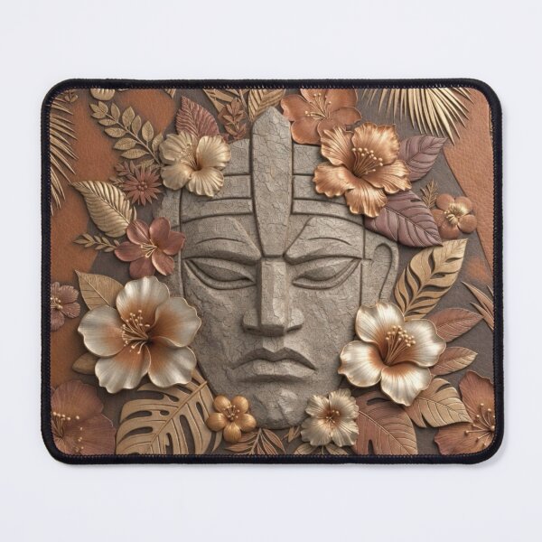Item preview, Tropical Carved Stone Mask Floral Art designed and sold by IntelliMindDesigns.