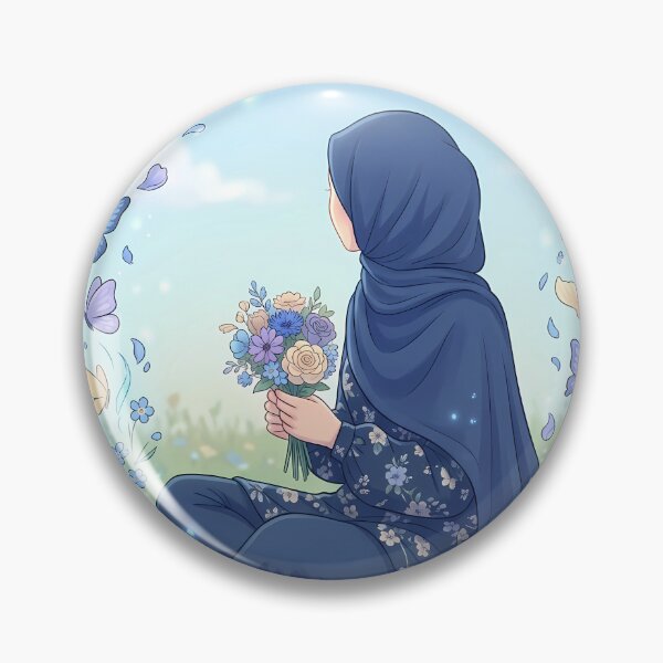 Item preview, ​Serene Blue Hijab Aesthetic Art - Islamic Anime Woman with Flowers designed and sold by hakikatm.