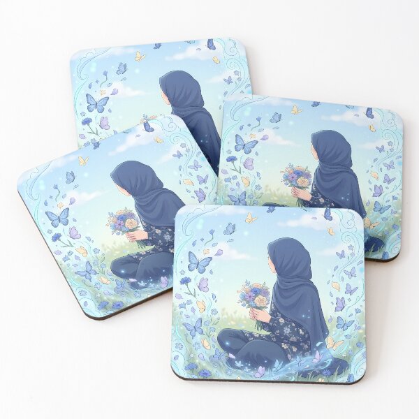 Item preview, ​Serene Blue Hijab Aesthetic Art - Islamic Anime Woman with Flowers designed and sold by hakikatm.
