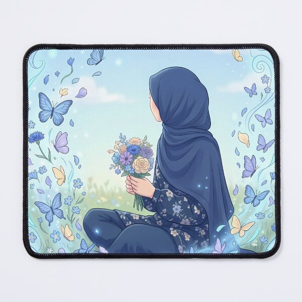 Item preview, Serene Blue Hijab Aesthetic Art - Islamic Anime Woman with Flowers designed and sold by hakikatm.