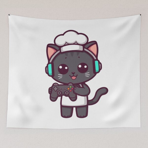 Item preview, Cute Chef Gamer Cat Kawaii Sticker | Black Kitten with RGB Headphones designed and sold by Stylestickers55.