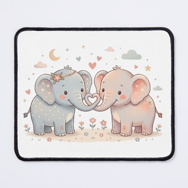 Item preview, Two Adorable Baby Elephants - Lovely Heart Shape Trunks designed and sold by DigitfanStudio.