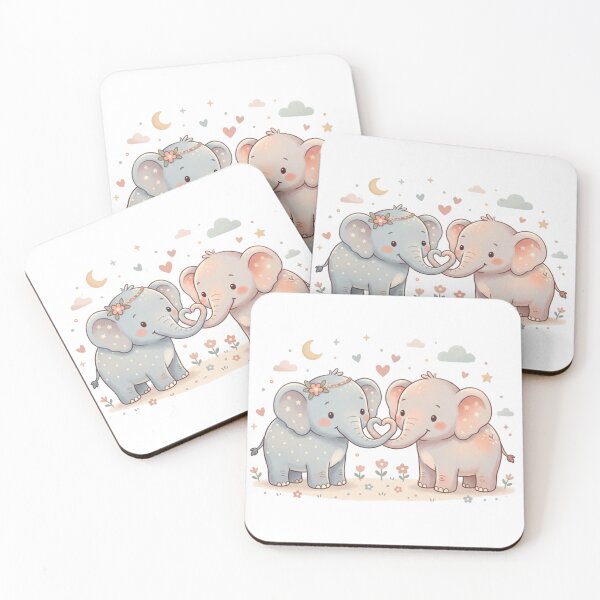 Item preview, Two Adorable Baby Elephants - Lovely Heart Shape Trunks designed and sold by DigitfanStudio.