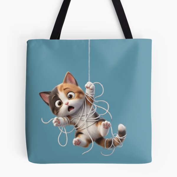 Item preview, Cute & Dramatic Cat Tangled Hanging Kitten Design designed and sold by MimiSabu.