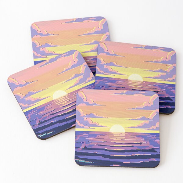 Item preview, Lo-Fi Purple Pixel Art Sunset Over Water designed and sold by weirdfishes123.