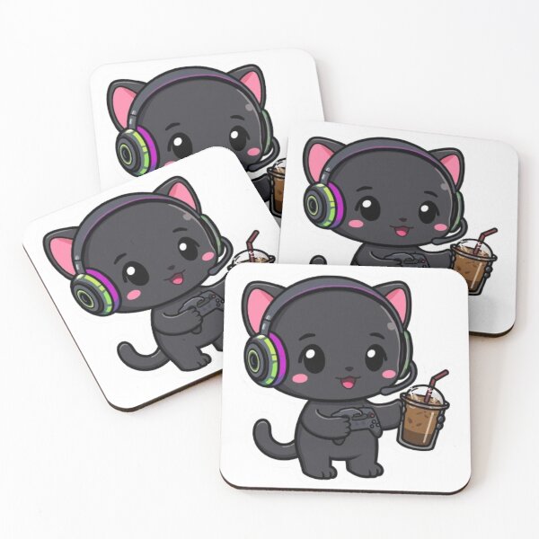 Item preview, Cute Black Gamer Cat with Coffee | Kawaii Gaming Sticker Gift designed and sold by Stylestickers55.