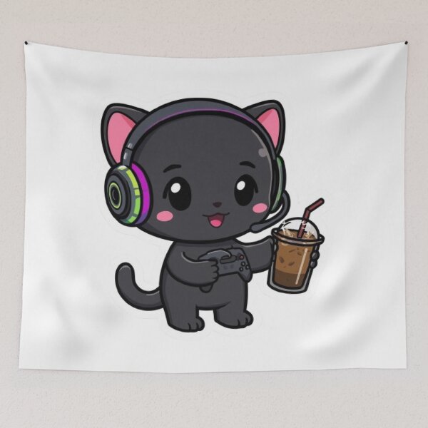 Item preview, Cute Black Gamer Cat with Coffee | Kawaii Gaming Sticker Gift designed and sold by Stylestickers55.