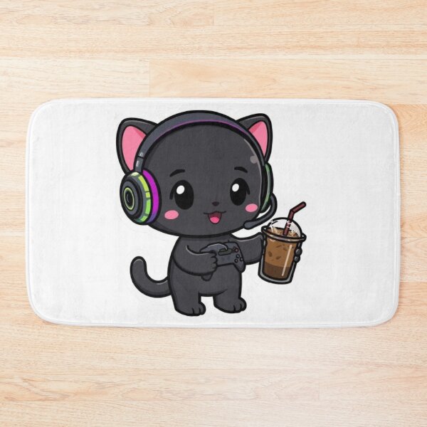 Item preview, Cute Black Gamer Cat with Coffee | Kawaii Gaming Sticker Gift designed and sold by Stylestickers55.