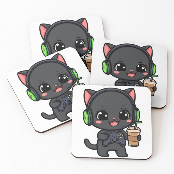 Item preview, Cute Coffee Gamer Cat Kawaii Sticker | Black Kitten with RGB Headphones designed and sold by Stylestickers55.