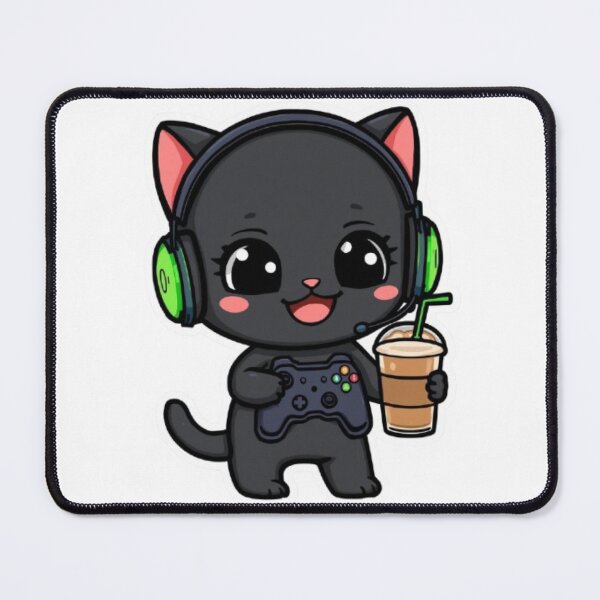 Item preview, Cute Coffee Gamer Cat Kawaii Sticker | Black Kitten with RGB Headphones designed and sold by Stylestickers55.