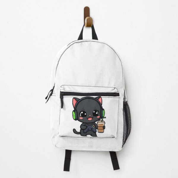 Item preview, Cute Coffee Gamer Cat Kawaii Sticker | Black Kitten with RGB Headphones designed and sold by Stylestickers55.