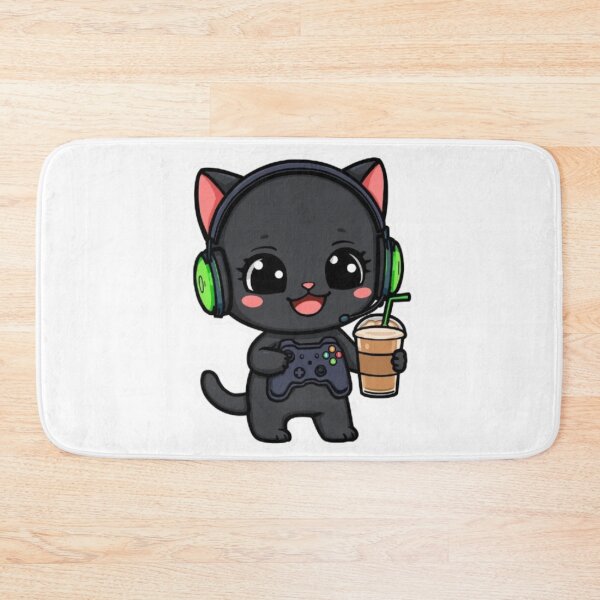 Item preview, Cute Coffee Gamer Cat Kawaii Sticker | Black Kitten with RGB Headphones designed and sold by Stylestickers55.