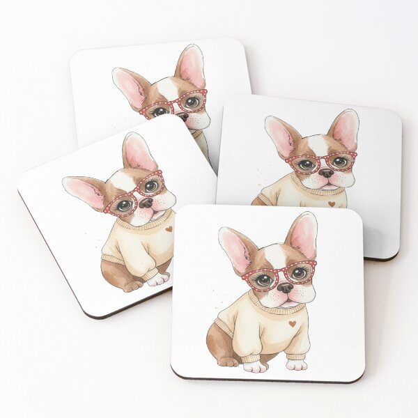 Item preview, Cozy French Bulldog in Sweater & Red Glasses | Cute Frenchie Aesthetic Gift designed and sold by NUVYStudio.