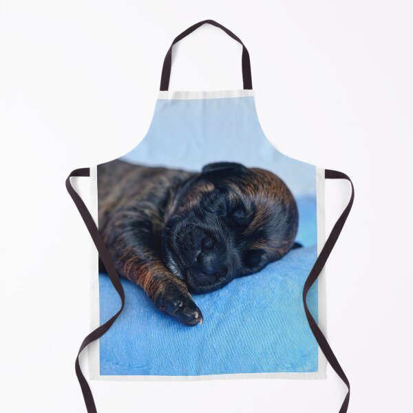 Item preview, Brindle Newborn Puppy Sleeping on Blue Pad - Tiny Dog Portrait - Calm Pet Photography designed and sold by WildGentlemen.