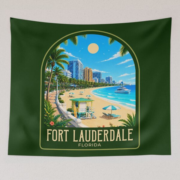 Item preview, Fort Lauderdale Vintage Travel Illustration designed and sold by HomeLivingCo.