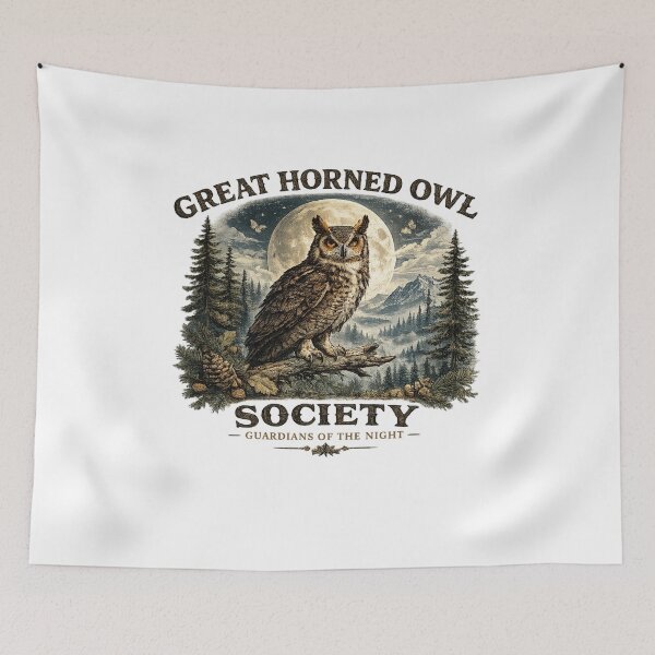 Item preview, Great Horned Owl Society Vintage Woodland Design designed and sold by PawverseDesigns.