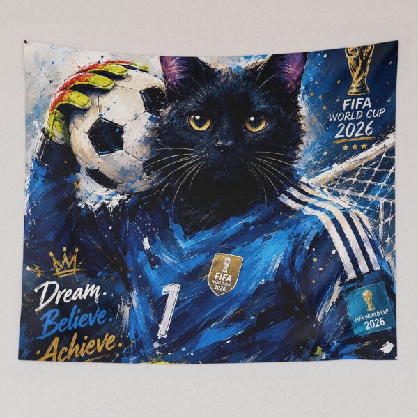 Item preview, Soccer Goalkeeper Cat Art | Cute Black Cat Football Illustration | Sports Wall Decor designed and sold by AbstractAuraArt.