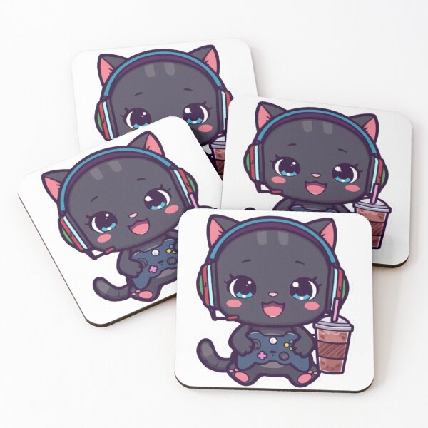 Item preview, Kawaii Gamer Cat Drinking Iced Coffee | Cute Gaming Kitten Sticker designed and sold by Stylestickers55.