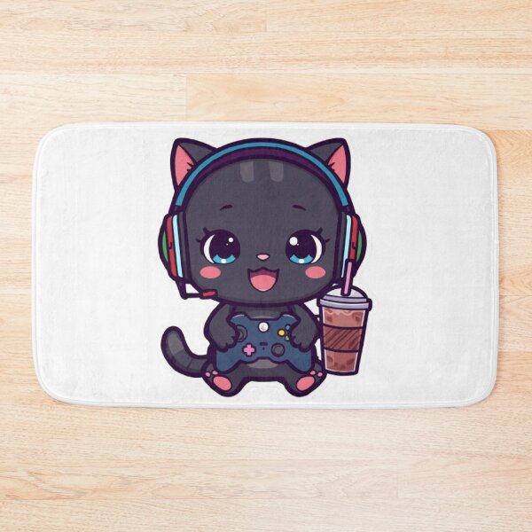 Item preview, Kawaii Gamer Cat Drinking Iced Coffee | Cute Gaming Kitten Sticker designed and sold by Stylestickers55.