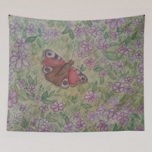 Item preview, Peacock Butterfly amongst the Cherry blossom designed and sold by RoseGrayInk.
