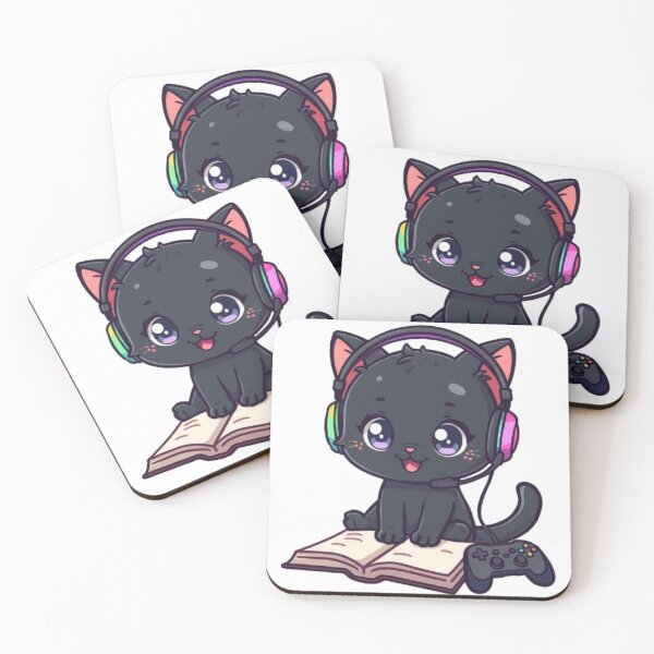 Item preview, Cute Study Gamer Cat Kawaii Sticker | Black Kitten with RGB Headphones designed and sold by Stylestickers55.