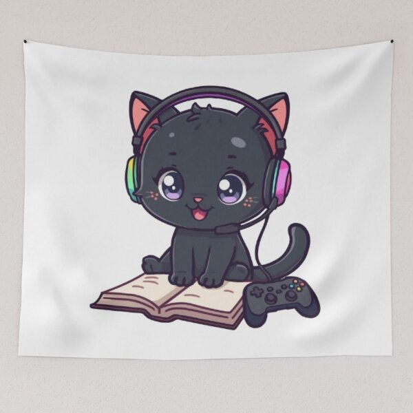 Item preview, Cute Study Gamer Cat Kawaii Sticker | Black Kitten with RGB Headphones designed and sold by Stylestickers55.