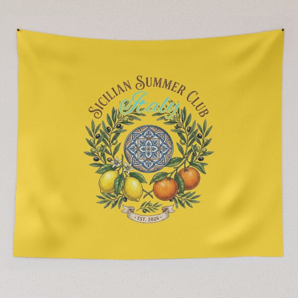 Item preview, Sicilian Summer Club Italy T-Shirt - Vintage Mediterranean Citrus Crest Graphic Tee - Retro Italian Tile Apparel, Lemon and Orange Botanical Shirt, European Vacation Gift T-Shirt designed and sold by justyna-s28.
