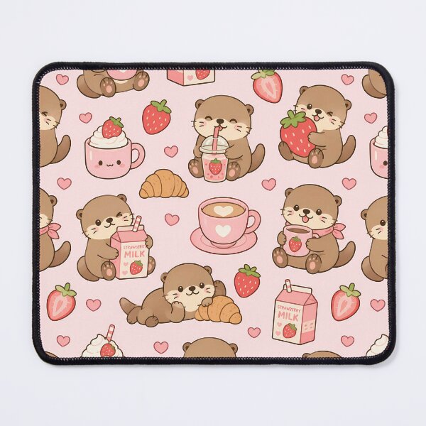 Item preview, Cozy Otter Strawberry Coffee Pattern designed and sold by Soft Berry Studio.