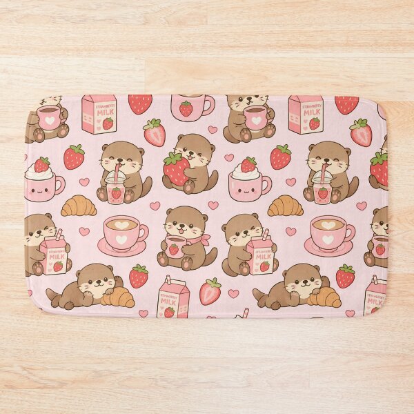 Item preview, Cozy Otter Strawberry Coffee Pattern designed and sold by Soft Berry Studio.