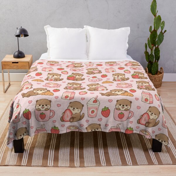 Item preview, Cozy Otter Strawberry Coffee Pattern designed and sold by Soft Berry Studio.