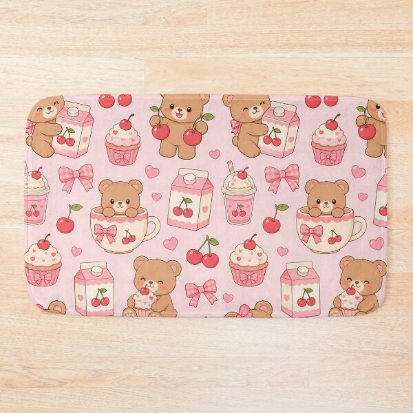 Item preview, Teddy Bear Cherry Milk Pattern designed and sold by Soft Berry Studio.