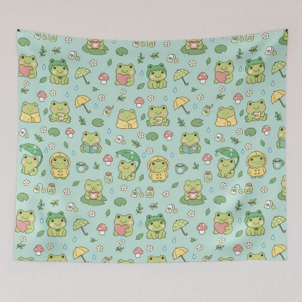 Item preview, Frog Matcha Rainy Coffee Pattern designed and sold by Soft Berry Studio.