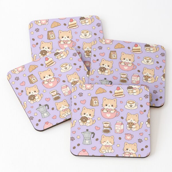 Item preview, Kawaii Cat Coffee Bakery Pattern designed and sold by Soft Berry Studio.
