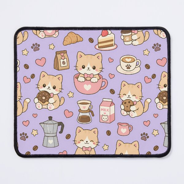 Item preview, Kawaii Cat Coffee Bakery Pattern designed and sold by Soft Berry Studio.