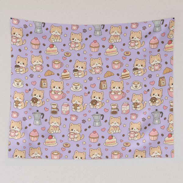 Item preview, Kawaii Cat Coffee Bakery Pattern designed and sold by Soft Berry Studio.