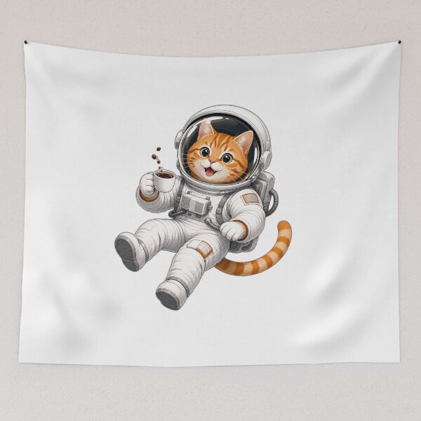 Item preview, Cute Astronaut Cat Loves Coffee designed and sold by puredevn.