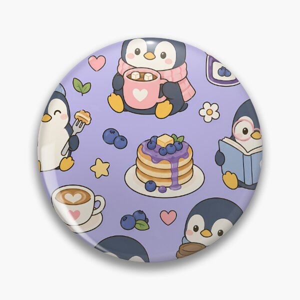 Item preview, Kawaii Penguin Blueberry Bakery Pattern designed and sold by Soft Berry Studio.